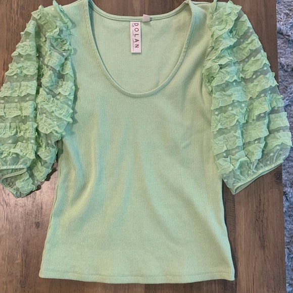 🍁Dolan sheer puff sleeve ribbed blouse, size XS - Picture 3 of 6